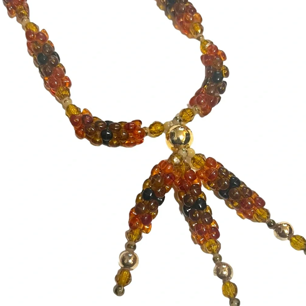 Vintage Boho Beaded Necklace with‎ Tassles, Earthtones
